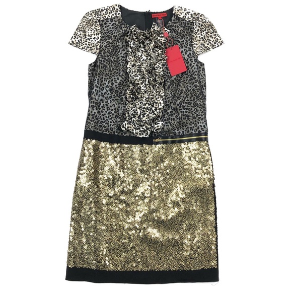 Vivienne Tam Dresses & Skirts - Vivienne Tam Leopard Print Sequins Ruffle Front